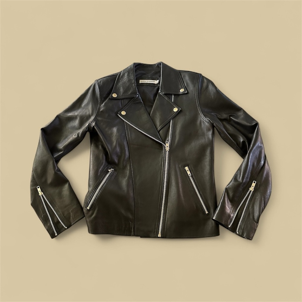 Sarah Stewart Black Lamb Skin Leather Biker Jacket